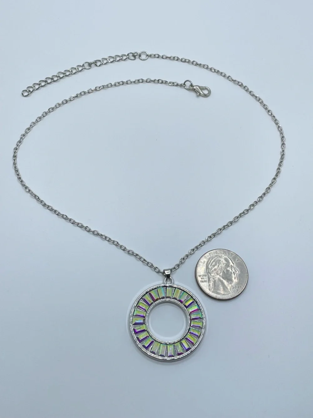 Silver Tone AB Crystal Necklace Aurora Borealis Sparkle Statement